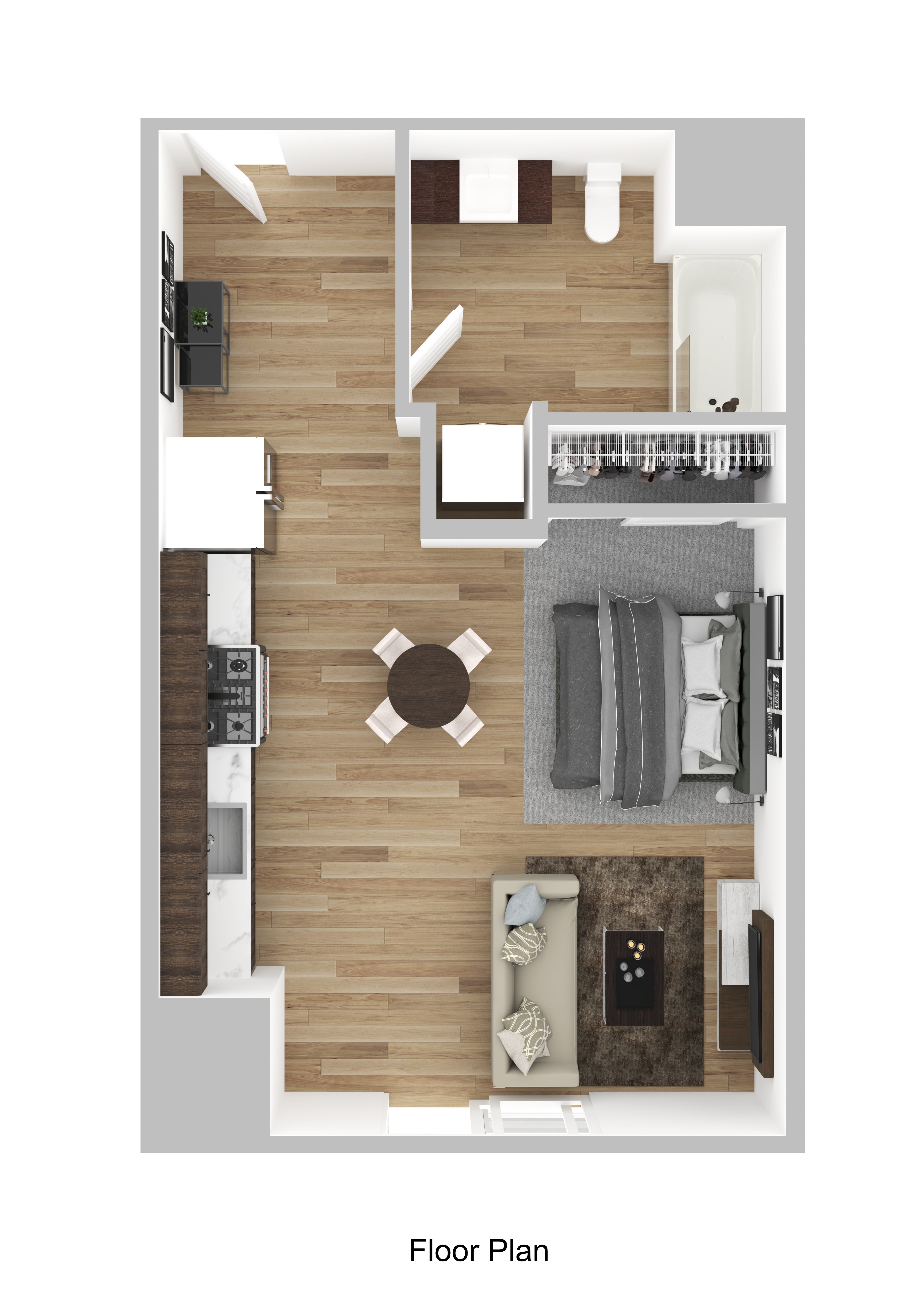 Floor plan for studio, 1 bath, 492 sqft